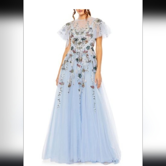 NWT! MAC DUGGAL, Flutter Sleeve Beaded Ball Gown, Periwinkle, Size 10 -MSRP $998 - Picture 1 of 10